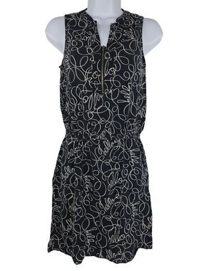 Banana Republic Size 4 Black Sleeveless Zip-Front Dress "HELLO" Print 3490-